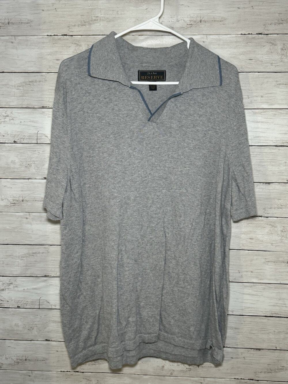 Jos A Bank Reserve Silk Cotton Gray Polo Men’s Size XL Short Sleeve Casual EUC
